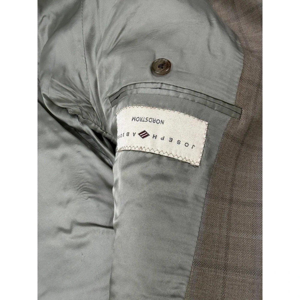 Joseph Abboud Nordstrom Mens 41R Blazer Tan Brown Windowpane Wool Silk Sport